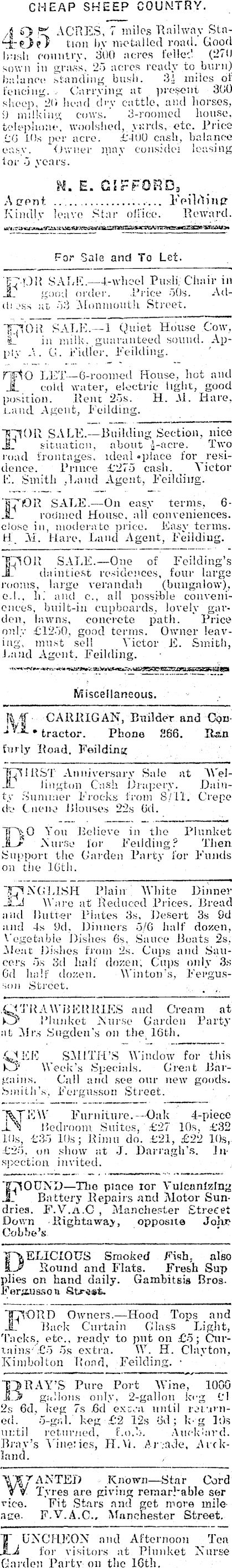 Papers Past Newspapers Feilding Star 9 November 1923 Page 1 Advertisements Column 6