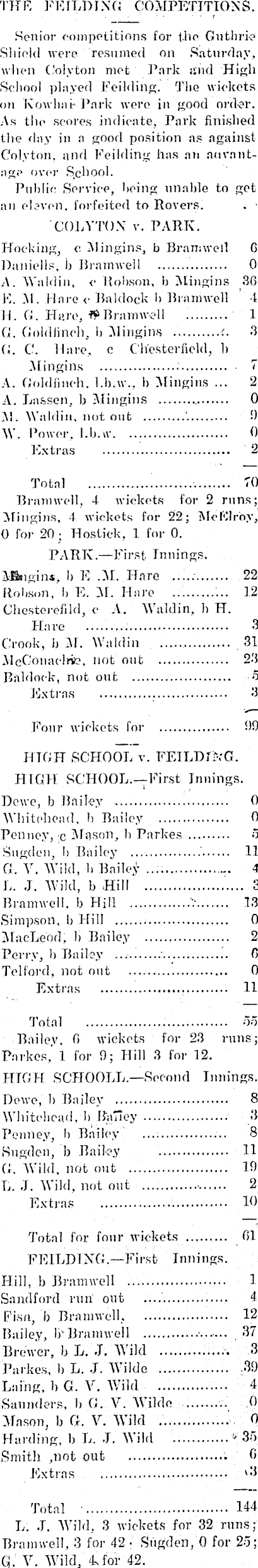 Papers Past Newspapers Feilding Star 21 January 1924 Cricket