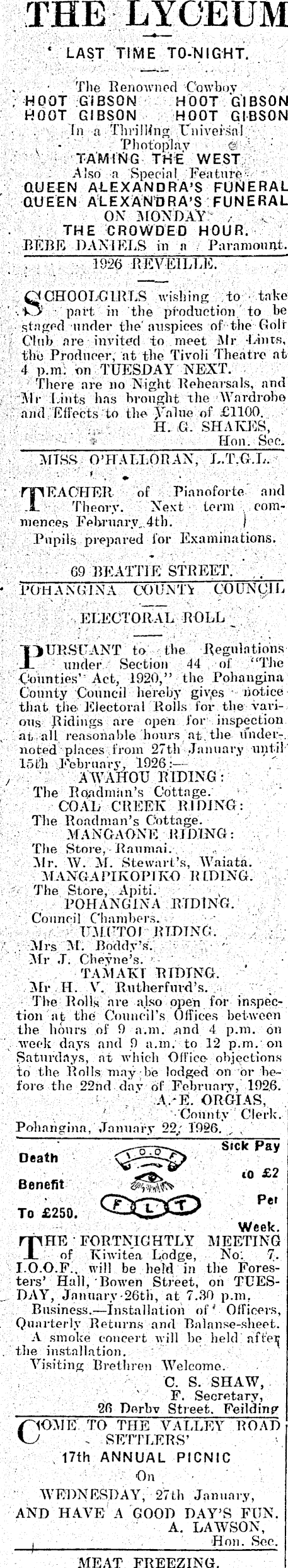 Papers Past Newspapers Feilding Star 23 January 1926 Page 1 Advertisements Column 1