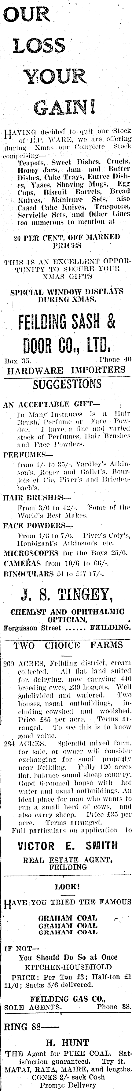 Papers Past Newspapers Feilding Star 10 December 1927 Page 1 Advertisements Column 3