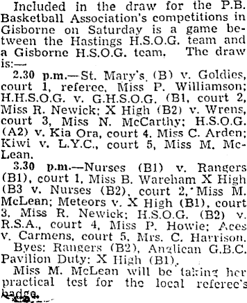 Papers Past Newspapers Gisborne Herald 1 September 1949 P B Basketball Draw For Saturday