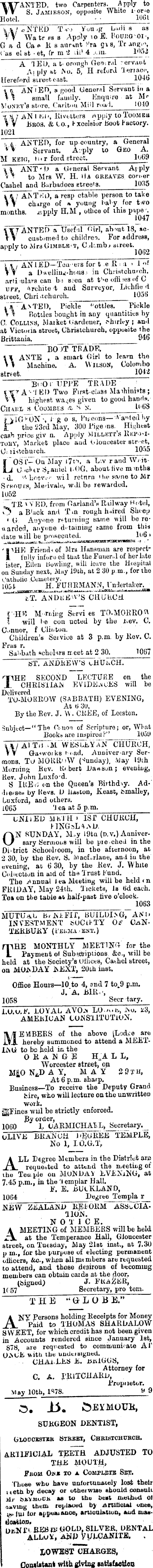 Papers Past Newspapers Globe 18 May 1878 Page 2 Advertisements Column 2