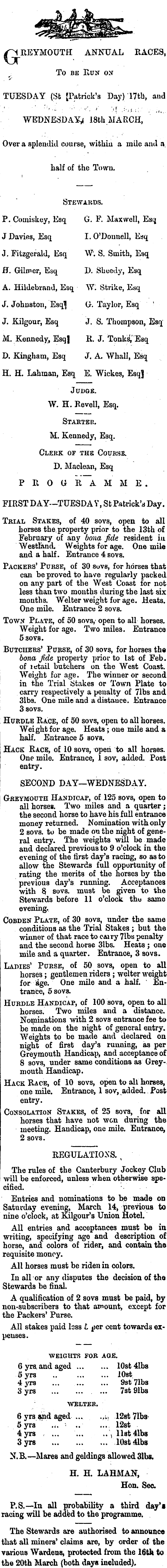 Papers Past Newspapers Grey River Argus 14 March 1868 Page 3 Advertisements Column 4