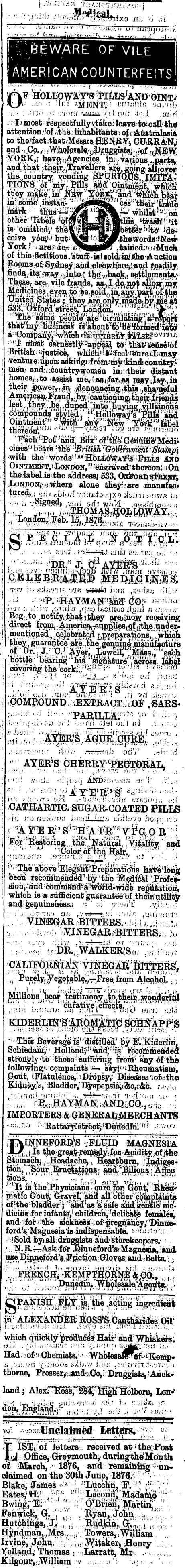 Papers Past Newspapers Grey River Argus 19 July 1876 Page 4 Advertisements Column 7