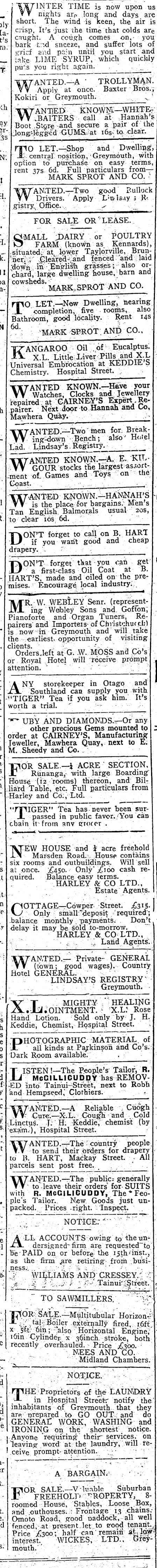 Papers Past Newspapers Grey River Argus 6 August 1907 Page 3 Advertisements Column 3