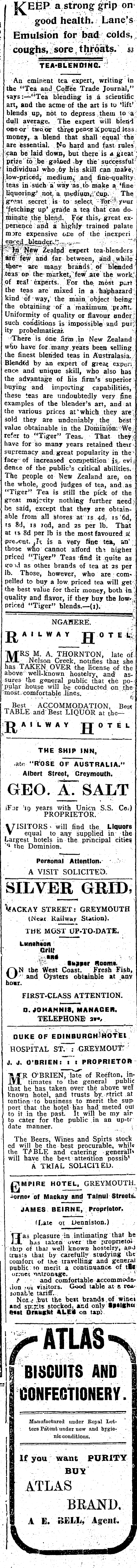 Papers Past Newspapers Grey River Argus 17 December 1909 Page 1 Advertisements Column 4