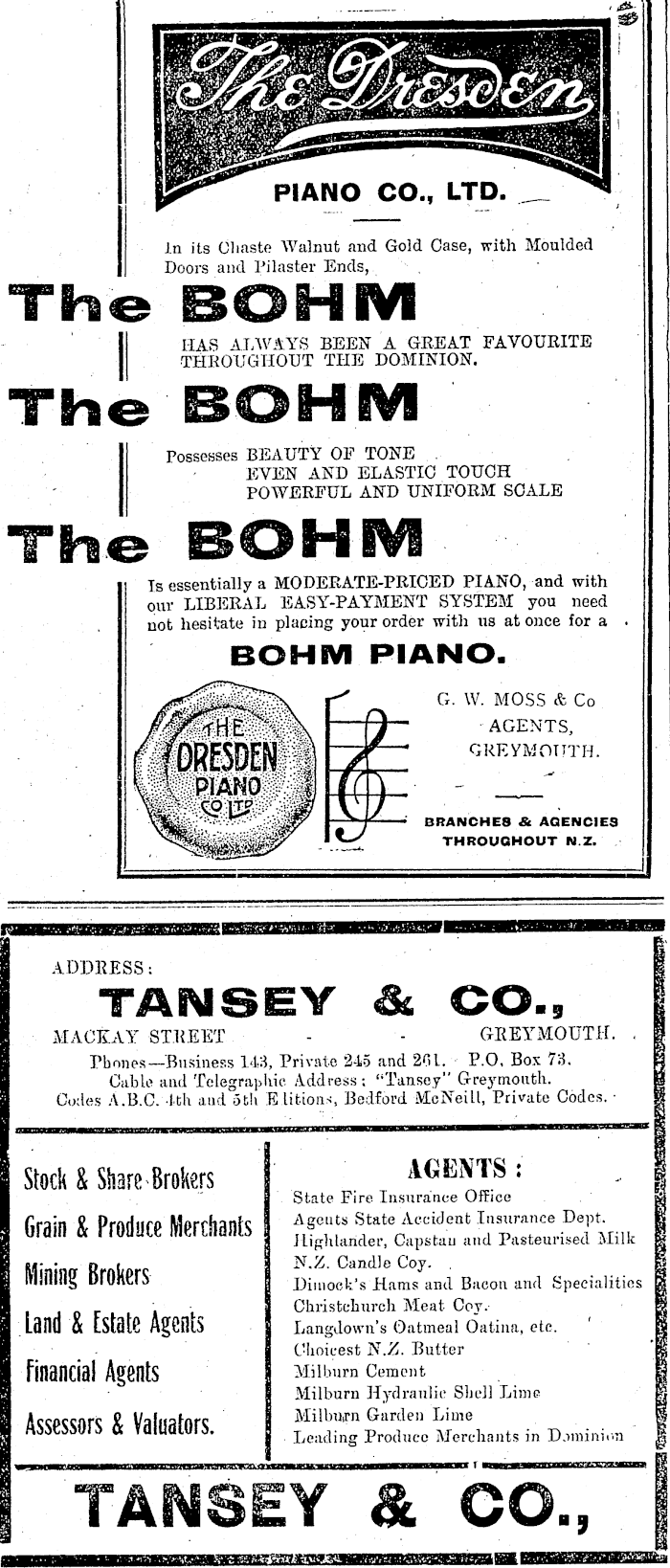 Papers Past Newspapers Grey River Argus 13 January 1913 Page 6 Advertisements Column 4