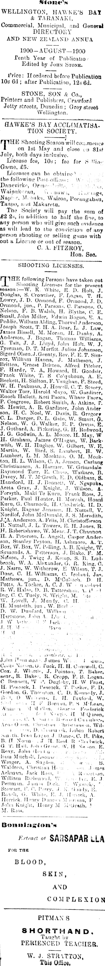 Papers Past Newspapers Hastings Standard 10 July 1900 Page 1 Advertisements Column 7