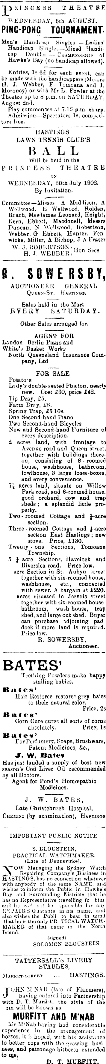 Papers Past Newspapers Hastings Standard 26 July 1902 Page 3 Advertisements Column 5