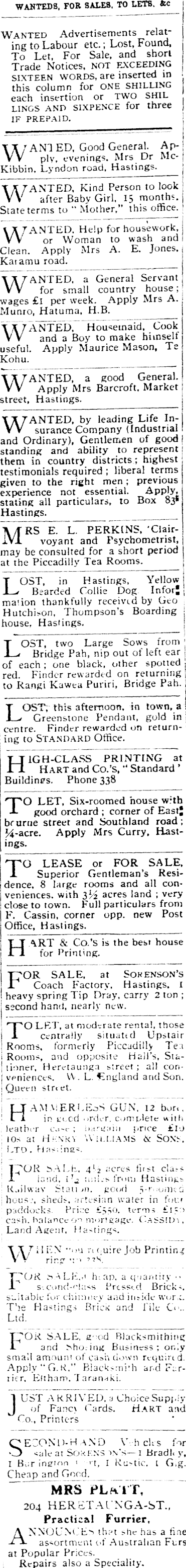 Papers Past Newspapers Hastings Standard 30 April 1910 Page 1 Advertisements Column 5