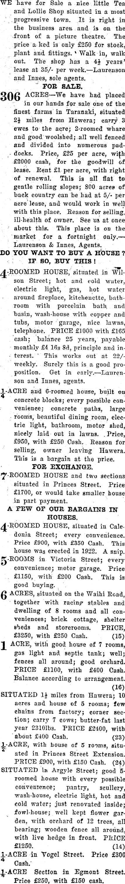 Papers Past | Newspapers | Hawera Star | 12 November 1924 | Page 4  Advertisements Column 1