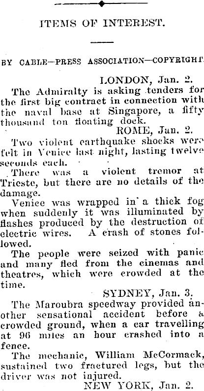 Papers Past | Newspapers | Hawera Star | 4 January 1926 | NEWS IN BRIEF.