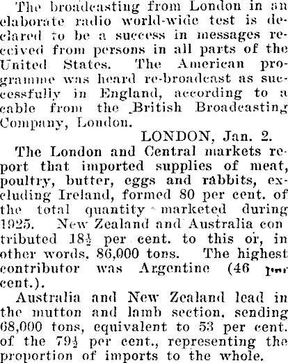 Papers Past | Newspapers | Hawera Star | 4 January 1926 | NEWS IN BRIEF.