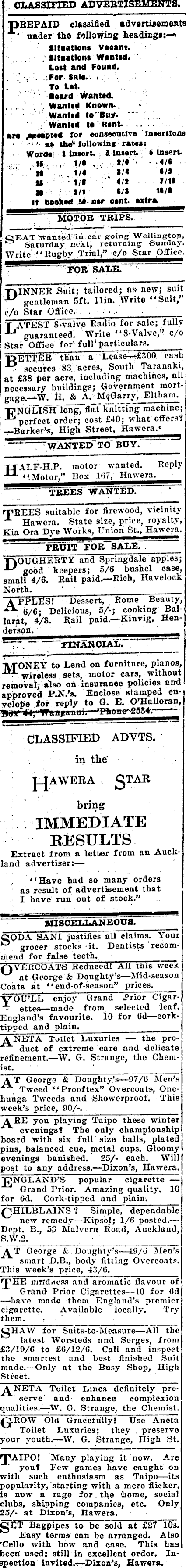 Papers Past Newspapers Hawera Star 10 June 1935 Page 1 Advertisements Column 2