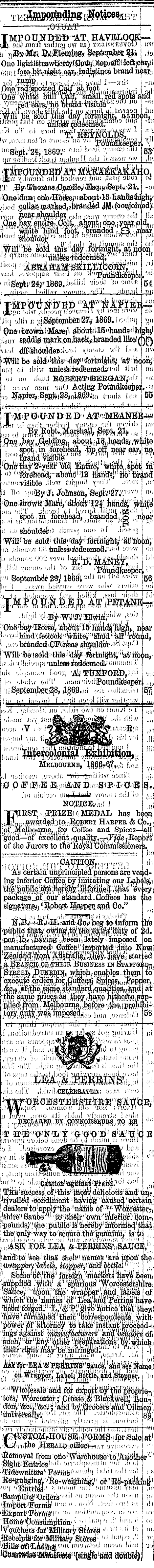 Papers Past Newspapers Hawke S Bay Herald 5 October 1869 Page 4 Advertisements Column 2