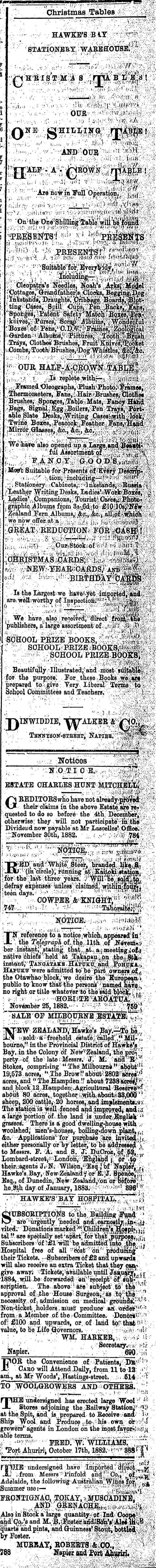 Papers Past Newspapers Hawke S Bay Herald 30 November 1882 Page 3 Advertisements Column 6