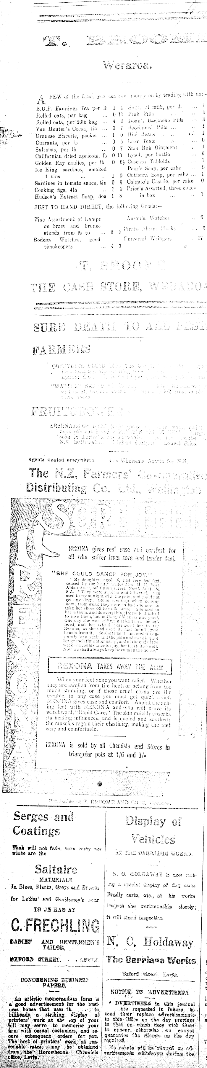 Papers Past Newspapers Horowhenua Chronicle 25 October 1912 Page 1 Advertisements Column 1