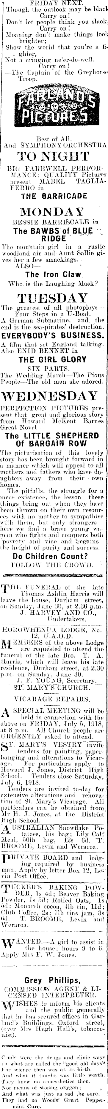 Papers Past | Newspapers | Horowhenua Chronicle | 29 June 1918 | Page 3 Advertisements