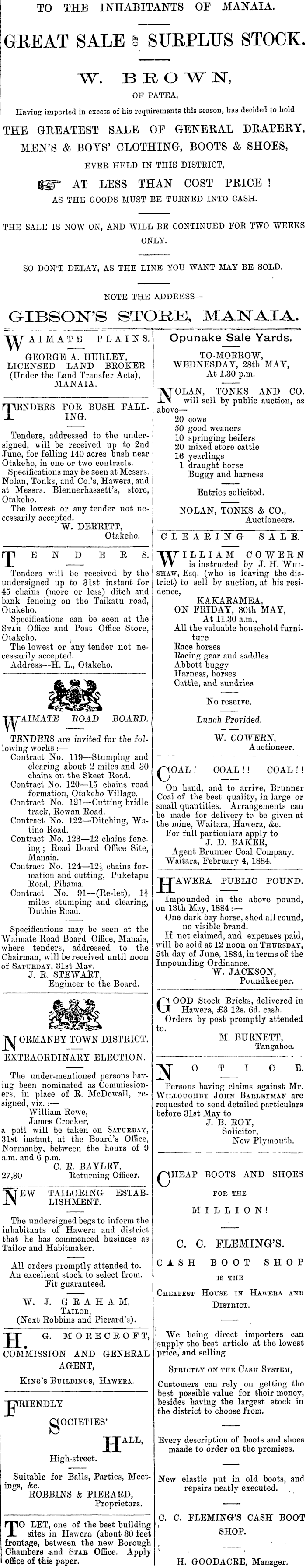 Papers Past Newspapers Hawera Normanby Star 27 May 1884 Page 3 Advertisements Column 2