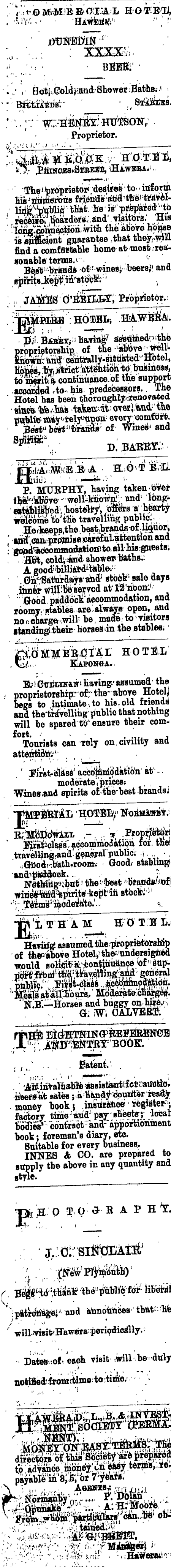 Papers Past Newspapers Hawera Normanby Star 21 March 1892 Page 1 Advertisements Column 1