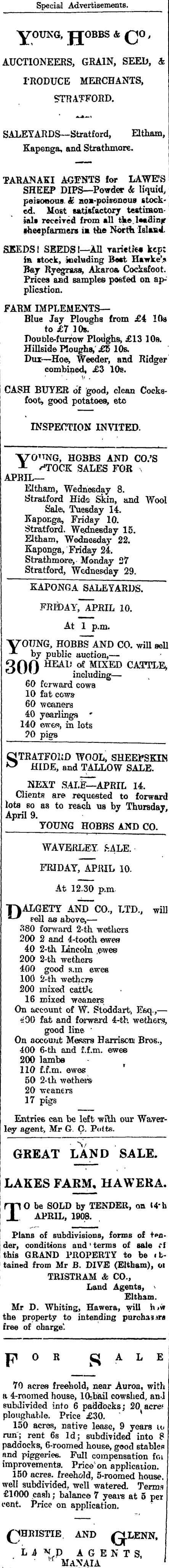 Papers Past Newspapers Hawera Normanby Star 9 April 1908 Page 8 Advertisements Column 1
