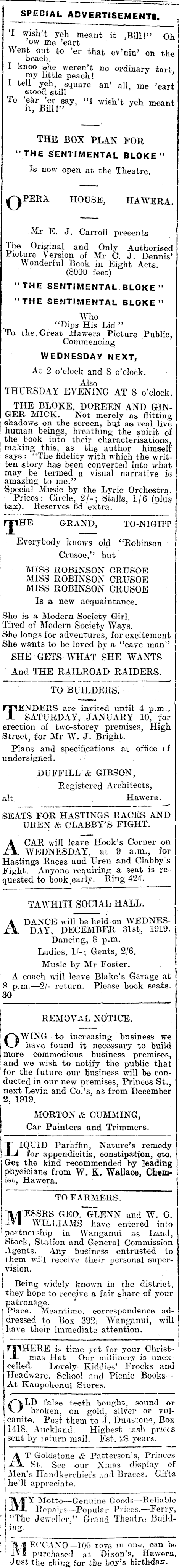 Papers Past Newspapers Hawera Normanby Star 29 December 1919 Page 1 Advertisements Column 5