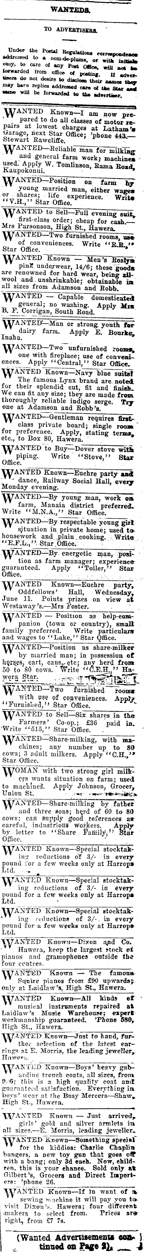 Papers Past Newspapers Hawera Normanby Star 9 June 1924 Page 1 Advertisements Column 8