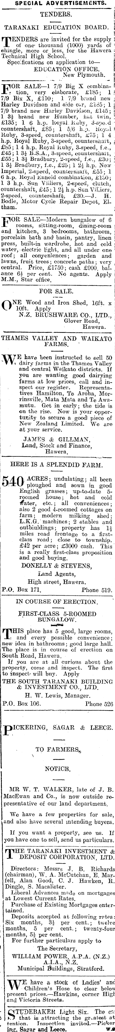 Papers Past Newspapers Hawera Normanby Star 6 March 1920 Page 1 Advertisements Column 3