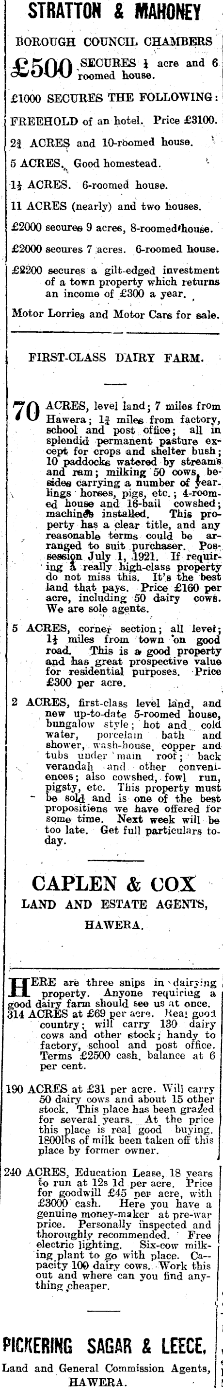 Papers Past Newspapers Hawera Normanby Star 22 January 1921 Page 2 Advertisements Column 5