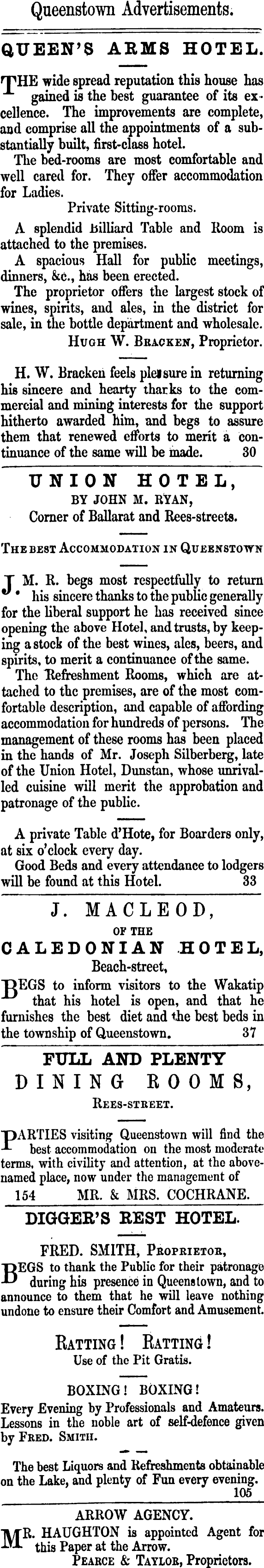 Papers Past Newspapers Lake Wakatip Mail 24 June 1863 Page 1 Advertisements Column 3