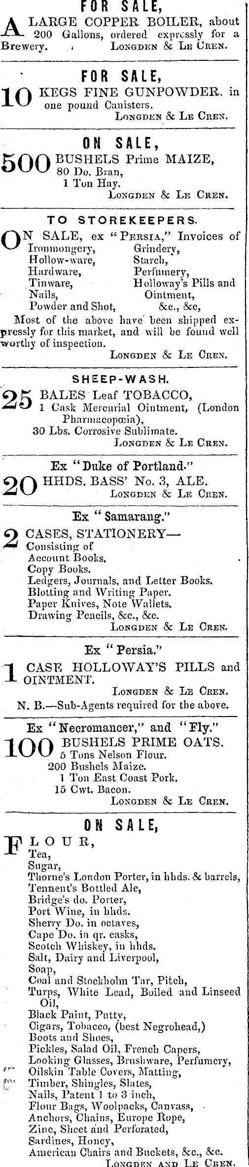 Papers Past Newspapers Lyttelton Times 6 November 1852 Page 3 Advertisements Column 1