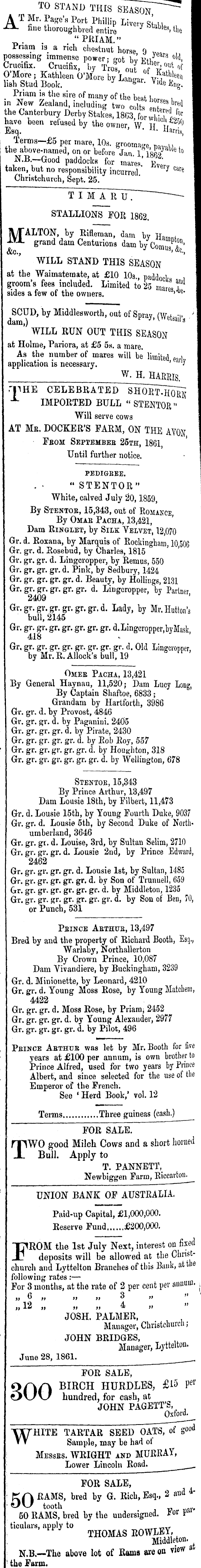 Papers Past Newspapers Lyttelton Times 12 October 1861 Page 2 Advertisements Column 5