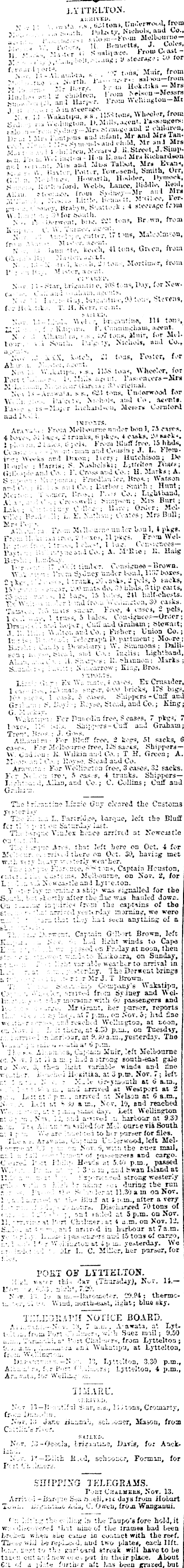 Papers Past Newspapers Lyttelton Times 14 November 1878 Shipping