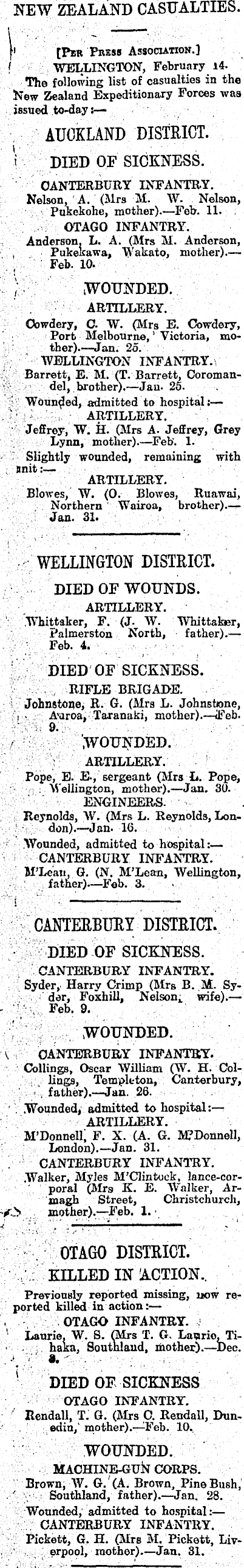 Papers Past Newspapers Lyttelton Times 15 February 1918 Roll Of Honour