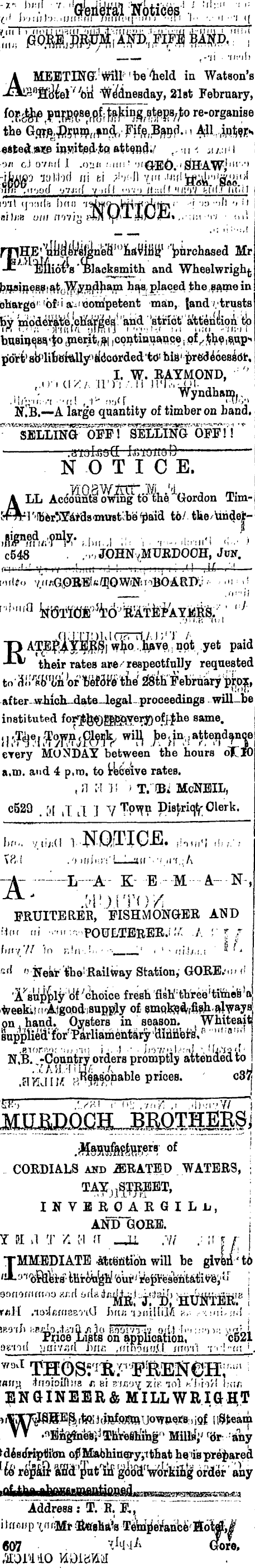 Papers Past Newspapers Mataura Ensign 13 February 18 Page 3 Advertisements Column 1