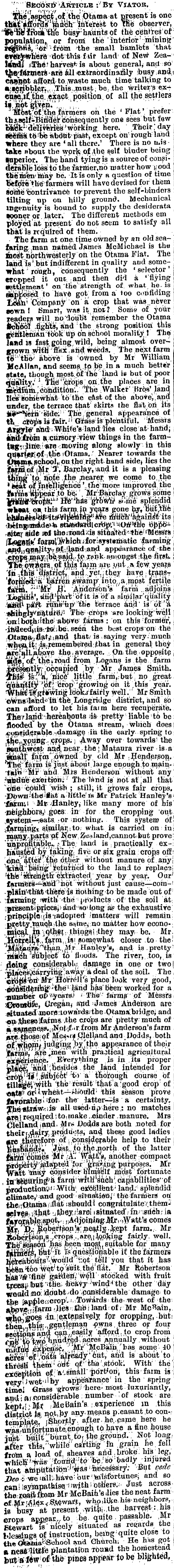 Papers Past Newspapers Mataura Ensign 18 February 17 A Brief Description Of Otama Chatton Waikaka