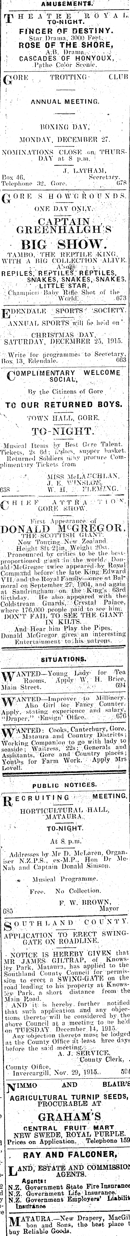 Papers Past Newspapers Mataura Ensign 7 December 1915 Page 1 Advertisements Column 4