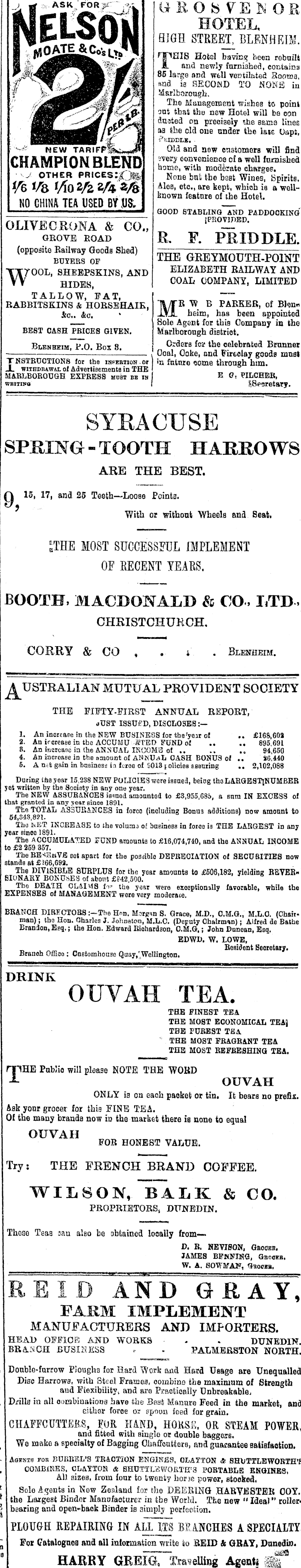 Papers Past Newspapers Marlborough Express 11 January 1901 Page 1 Advertisements Column 4