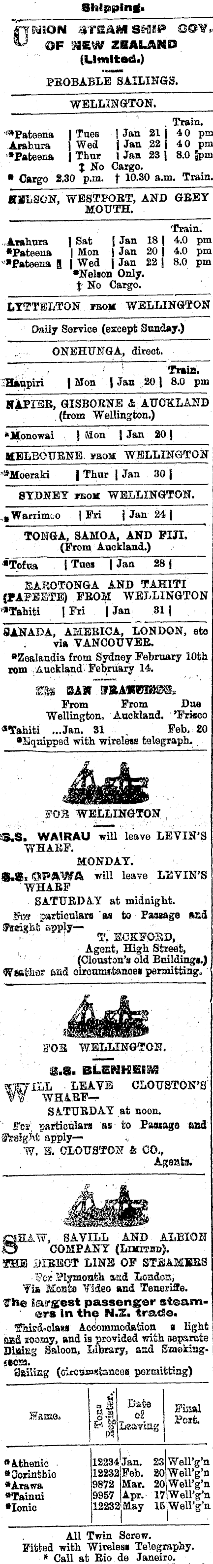 Papers Past Newspapers Marlborough Express 18 January 1913 Page 1 Advertisements Column 1