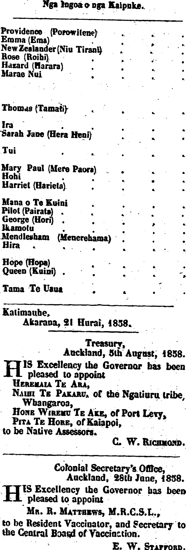 Papers Past Newspapers Maori Messenger Te Karere Maori 16 August 1858 Page 7 Advertisements Column 1