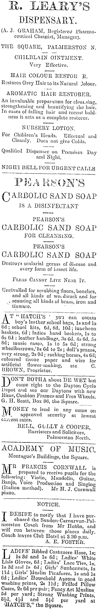 Papers Past Newspapers Manawatu Standard 25 April 1902 Page 4 Advertisements Column 1