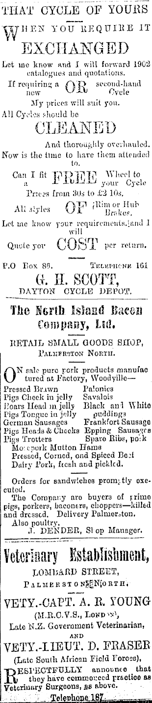 Papers Past Newspapers Manawatu Standard 8 November 1902 Page 4 Advertisements Column 3