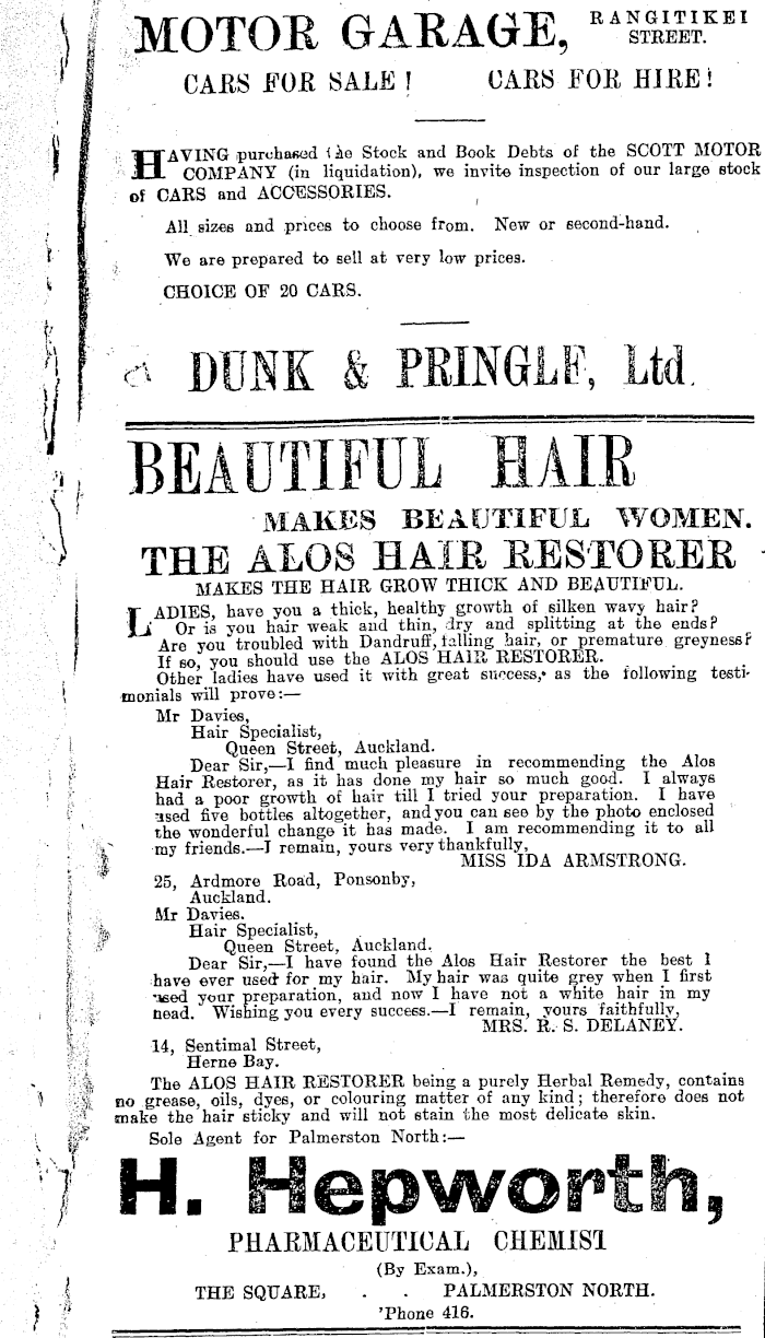 Papers Past Newspapers Manawatu Standard 25 April 1910 Page 7 Advertisements Column 1