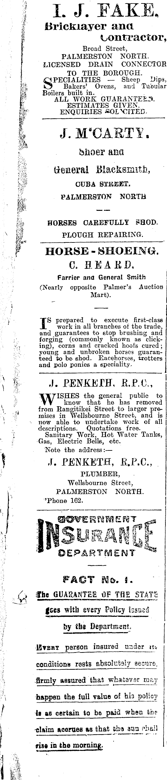 Papers Past Newspapers Manawatu Standard 25 April 1910 Page 7 Advertisements Column 1