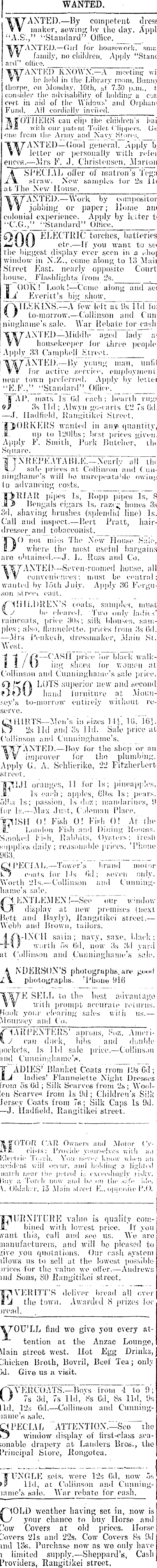 Papers Past Newspapers Manawatu Standard 7 July 1916 Page 1 Advertisements Column 6