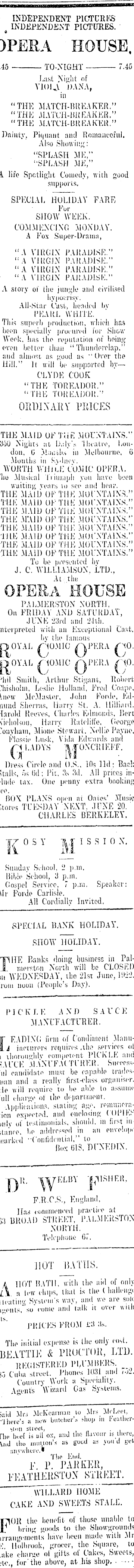 Papers Past Newspapers Manawatu Standard 17 June 1922 Page 1 Advertisements Column 3