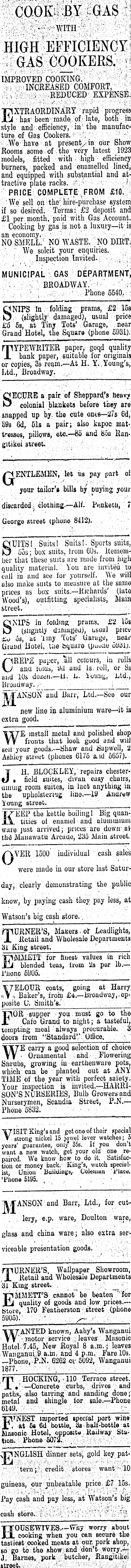 Papers Past Newspapers Manawatu Standard 10 November 1923 Page 8 Advertisements Column 6
