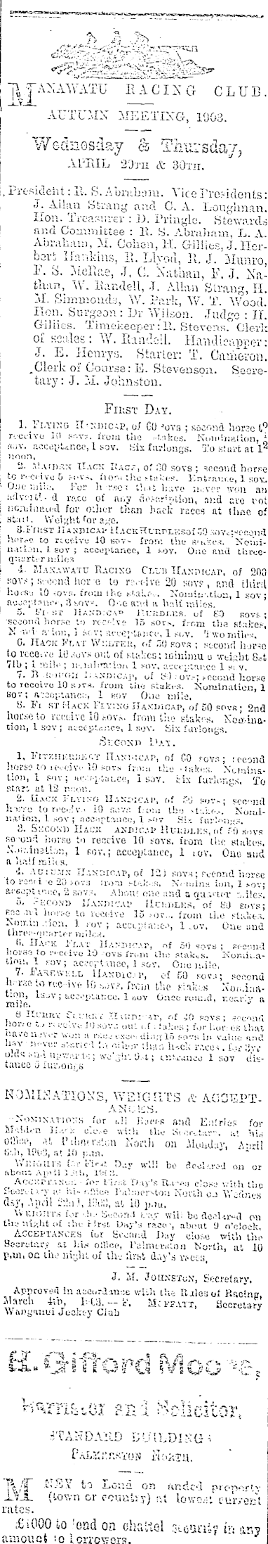 Papers Past Newspapers Manawatu Times 21 March 1903 Page 4 Advertisements Column 5