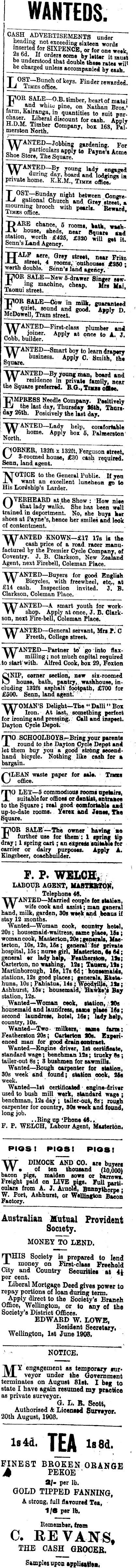 Papers Past Newspapers Manawatu Times 25 November 1903 Page 1 Advertisements Column 8