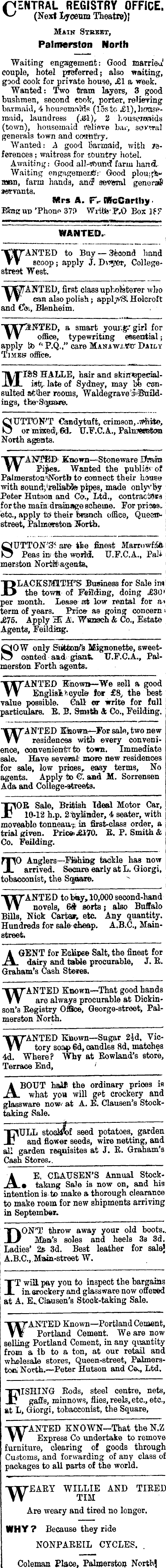 Papers Past Newspapers Manawatu Times 3 October 1907 Page 1 Advertisements Column 6